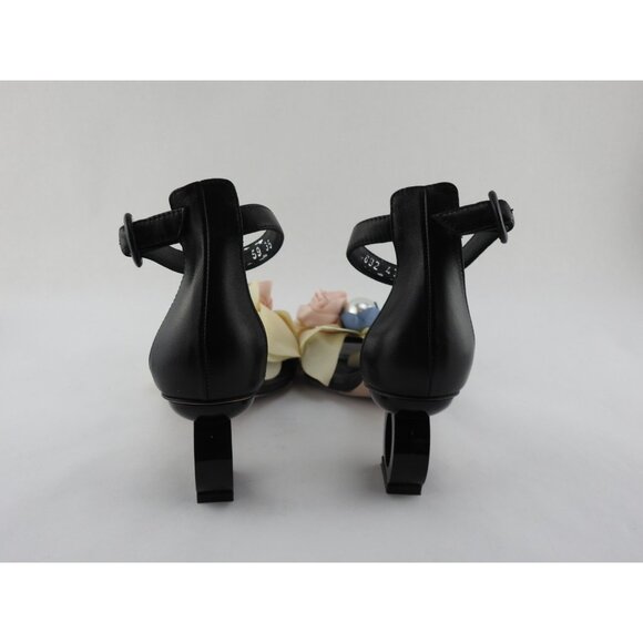 VINCI Black Leather Floral Embellished Ankle Strap Loop Heel Sandal Size 35 Turk - Picture 6 of 16